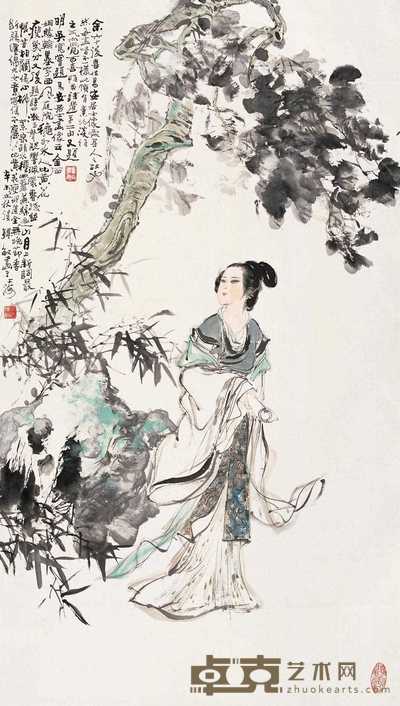 韩敏 1991年作 李清照造像 立轴 91×51cm